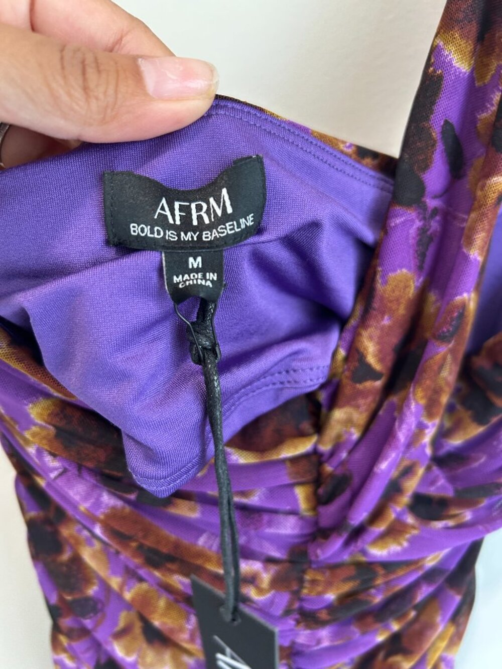 NWT AFRM Avi Bodysuit Purple Haze Floral Mesh Halter Y2K Going Out Top M - Picture 8 of 14